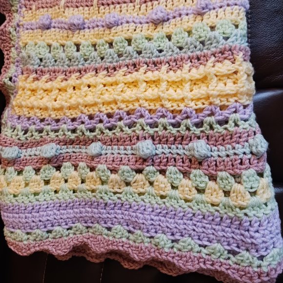 33"x34" Striped Baby Blanket, Sampler Stitch Baby Blanket, Colorful Throw - Picture 6 of 16